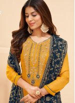 Georgette Zari Yellow Pakistani Straight Salwar Suit