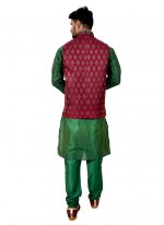 Giccha Silk Plain Kurta Payjama With Jacket in Green
