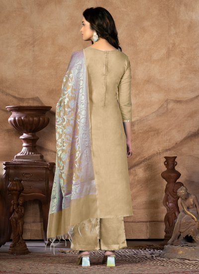 
                            Gilded Banarasi Silk Beige Salwar Suit