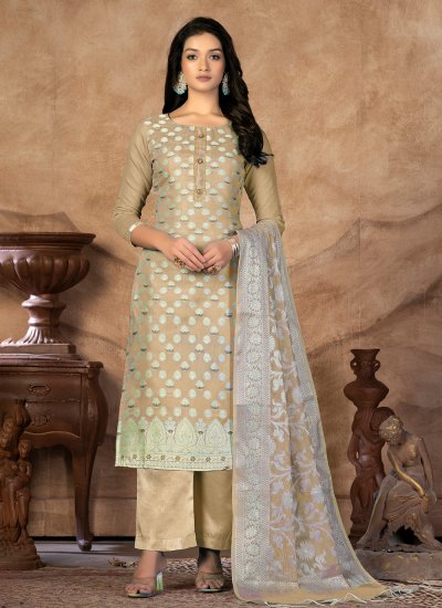 Gilded Banarasi Silk Beige Salwar Suit