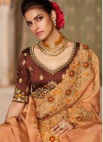 Gilded Fancy Fabric Embroidered Peach Designer Traditional Saree