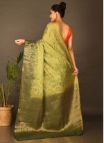 Gilded Kanchipuram Silk Green Handwork Classic Designer Saree