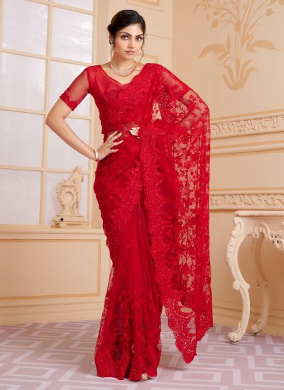 Gilded Net Red Contemporary Saree