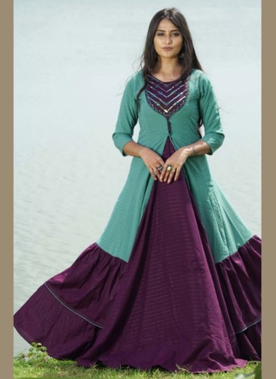 Gilded Sequins Cotton Purple Designer Gown