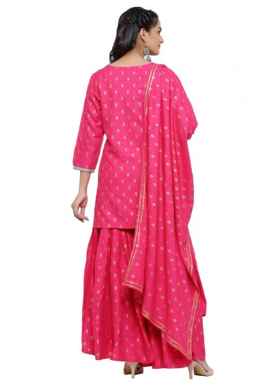 Gilded Viscose Hot Pink Printed Readymade Suit