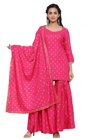 Gilded Viscose Hot Pink Printed Readymade Suit