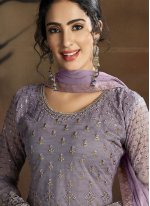 Girlish Embroidered Lavender Designer Palazzo Salwar Suit 