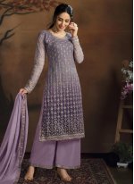 Girlish Embroidered Lavender Designer Palazzo Salwar Suit 