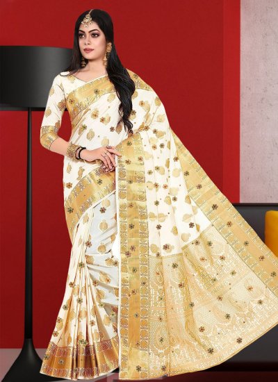 Glamorous Kanjivaram Silk Off White Classic Saree