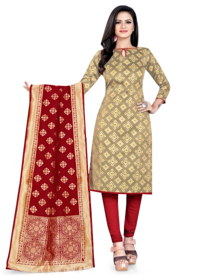 Glamorous Weaving Banarasi Silk Beige Churidar Salwar Suit