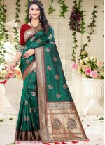Gleaming Banarasi Silk Mehndi Designer Traditional Saree