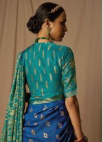 Gleaming Blue and Morpeach  Ceremonial Classic Saree