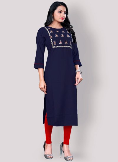 Gleaming Embroidered Blended Cotton Party Wear Kurti