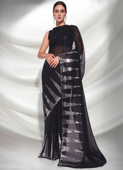 Gleaming Embroidered Georgette Trendy Saree