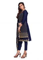 Gleaming Georgette Blue Embroidered Designer Straight Salwar Suit