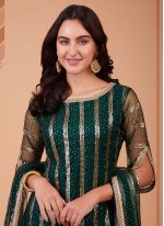 Gleaming Green Sequins Net Trendy Salwar Kameez