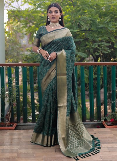 Gleaming Green Weaving Designer Saree