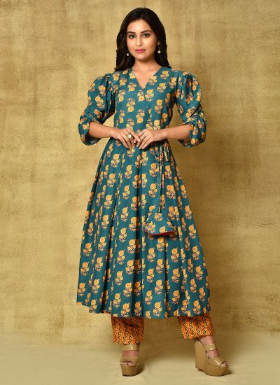Gleaming Multi Colour Digital Print Cotton Silk Readymade Anarkali Salwar Suit