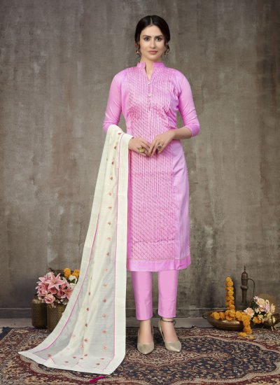 Gleaming Pink Embroidered Churidar Suit