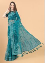Gleaming Turquoise Contemporary Saree