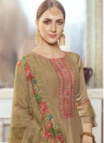 Glitzy Embroidered Brown Georgette Satin Designer Pakistani Suit