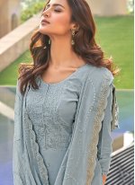 Glitzy Embroidered Grey Muslin Pant Style Suit