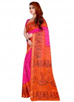 Glitzy Hot Pink Print Tafeta Silk Designer Traditional Saree