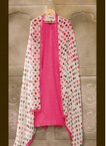 Glitzy Pink Printed Chanderi Cotton Churidar Designer Suit