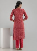 Glitzy Rayon Red Digital Print Pant Style Suit