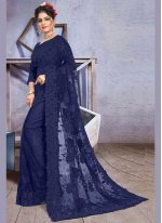 Glorious Embroidered Net Blue Traditional Designer Saree