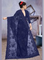 Glorious Embroidered Net Blue Traditional Designer Saree