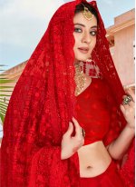 Glorious Embroidered Red Net Saree