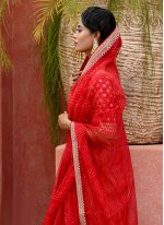 Glorious Embroidered Red Organza Classic Saree