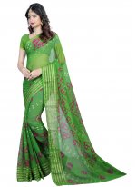Glorious Green Faux Chiffon Printed Saree