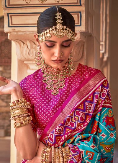 Glorious Magenta Printed Patola Silk  Contemporary Style Saree