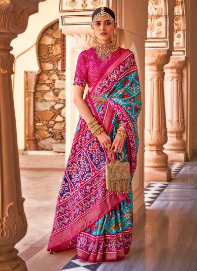 Glorious Magenta Printed Patola Silk  Contemporary Style Saree