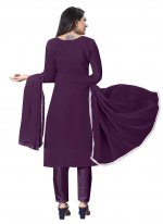 Glorious Purple Embroidered Georgette Straight Salwar Suit