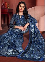 Glorious Tissue Blue Printed Printed Saree