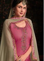 Glorious Zari Cotton Satin Pink Trendy Salwar Kameez