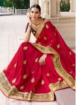 Glossy Embroidered Red Saree