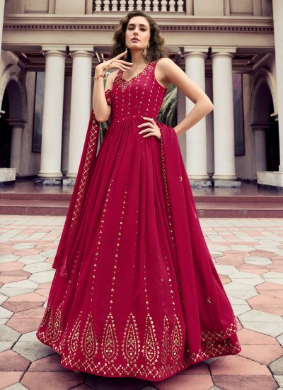Buy Staggering Rani Pink Color Ready Made Georgette Embroidered Work Party  Wear Gown for women – Ville Fashions