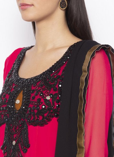 Glossy Georgette Pink Embroidered Anarkali Salwar Kameez