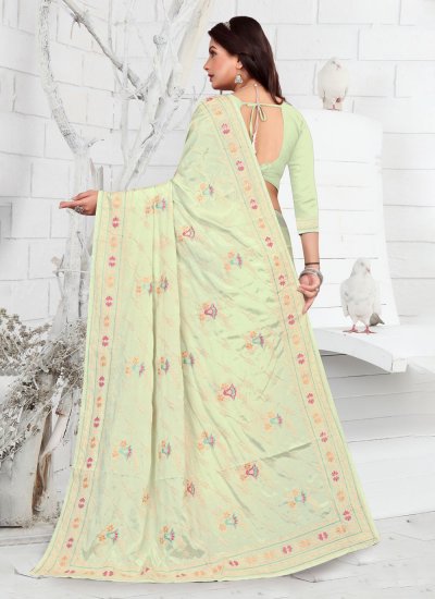 Glossy Green Faux Crepe Trendy Saree
