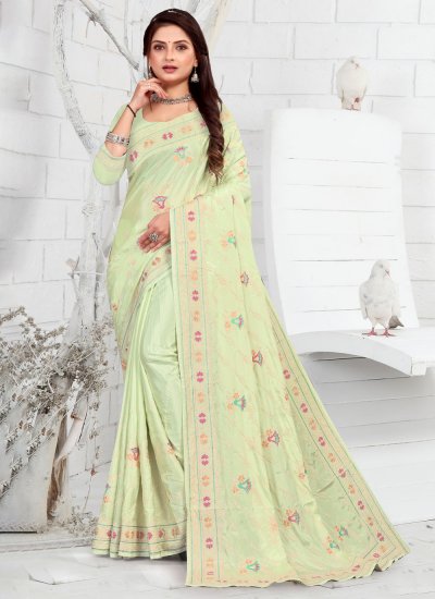 Glossy Green Faux Crepe Trendy Saree