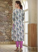 Glossy Printed Cotton Pant Style Suit