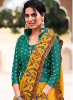 Glossy Satin Silk Yellow Embroidered Classic Saree