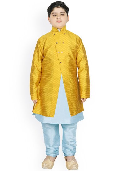 Glossy Turquoise and Yellow Dupion Silk Fancy Jacket Style
