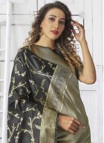 Glowing Black Jacquard Silk Traditional Designer Saree