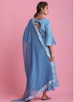 Glowing Block Print Cotton Blue Readymade Suit