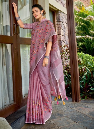 Glowing Embroidered Mauve  Classic Saree